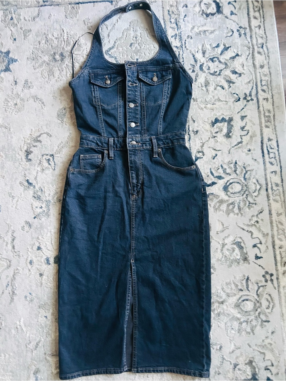 Universal Thread Dark Blue Denim Halter Midi Dress Overalls